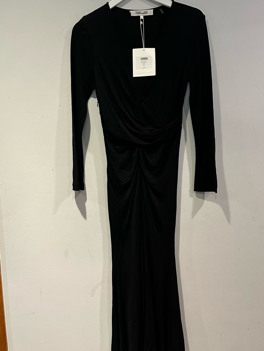 Diane von Furstenberg Timmy Matte Black  long Sleeve V-Neck Midi Dress - Picture 5 of 10